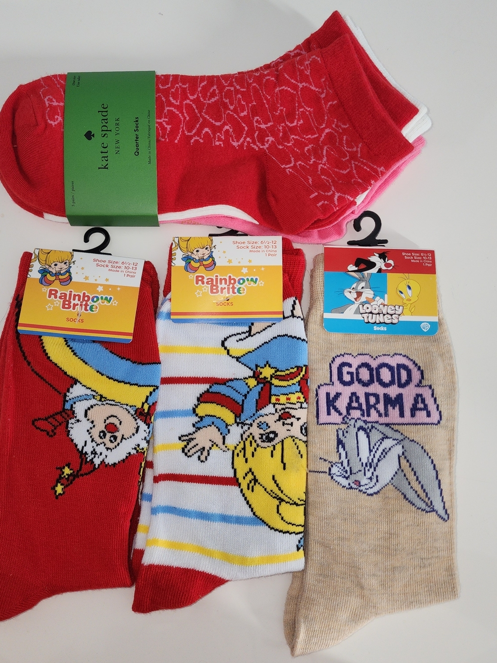 Sockfest 2026 3 Kate spade ankle socks plus 3 novelty character socks